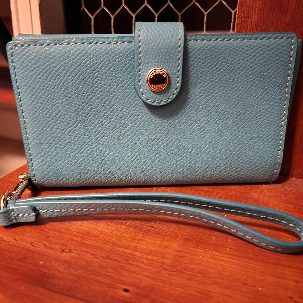 Coach Blue Textured Wristlet Wallet
